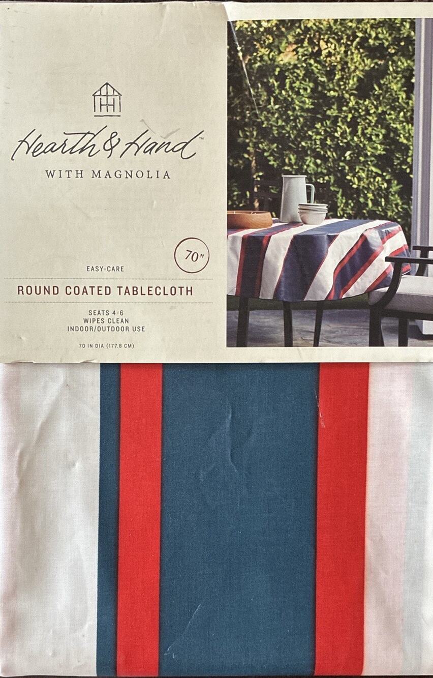 Vtg New Old Stock Hearth & Hand Magnolia 79” Round Red, White, Blue Tablecloth
